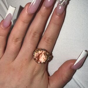 Elegant Gold and Peach Gemstone Ring